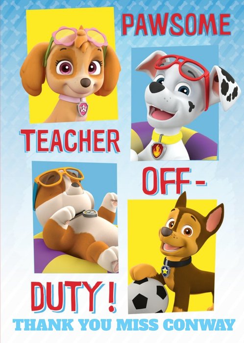 Paw Patrol Personalised Thank You Teacher Card