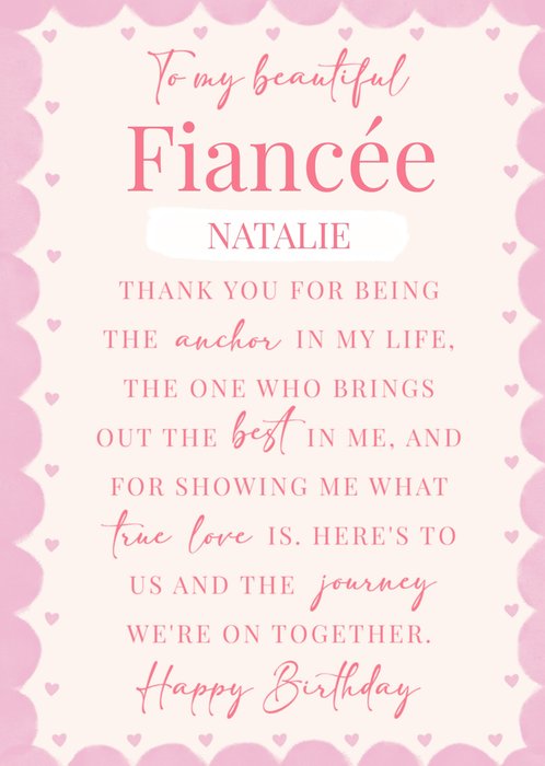 Sentimental Verse Beautiful Fiancee Happy Birthday Card