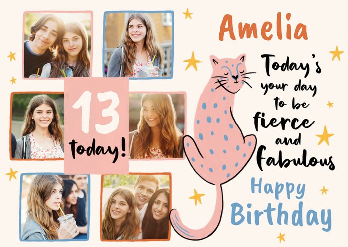 Fierce And Fabulous Photo Upload Birthday Card