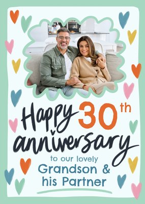 Happy 30th Anniversary To Our Lovely Grandson And His Partner Photo Upload Card