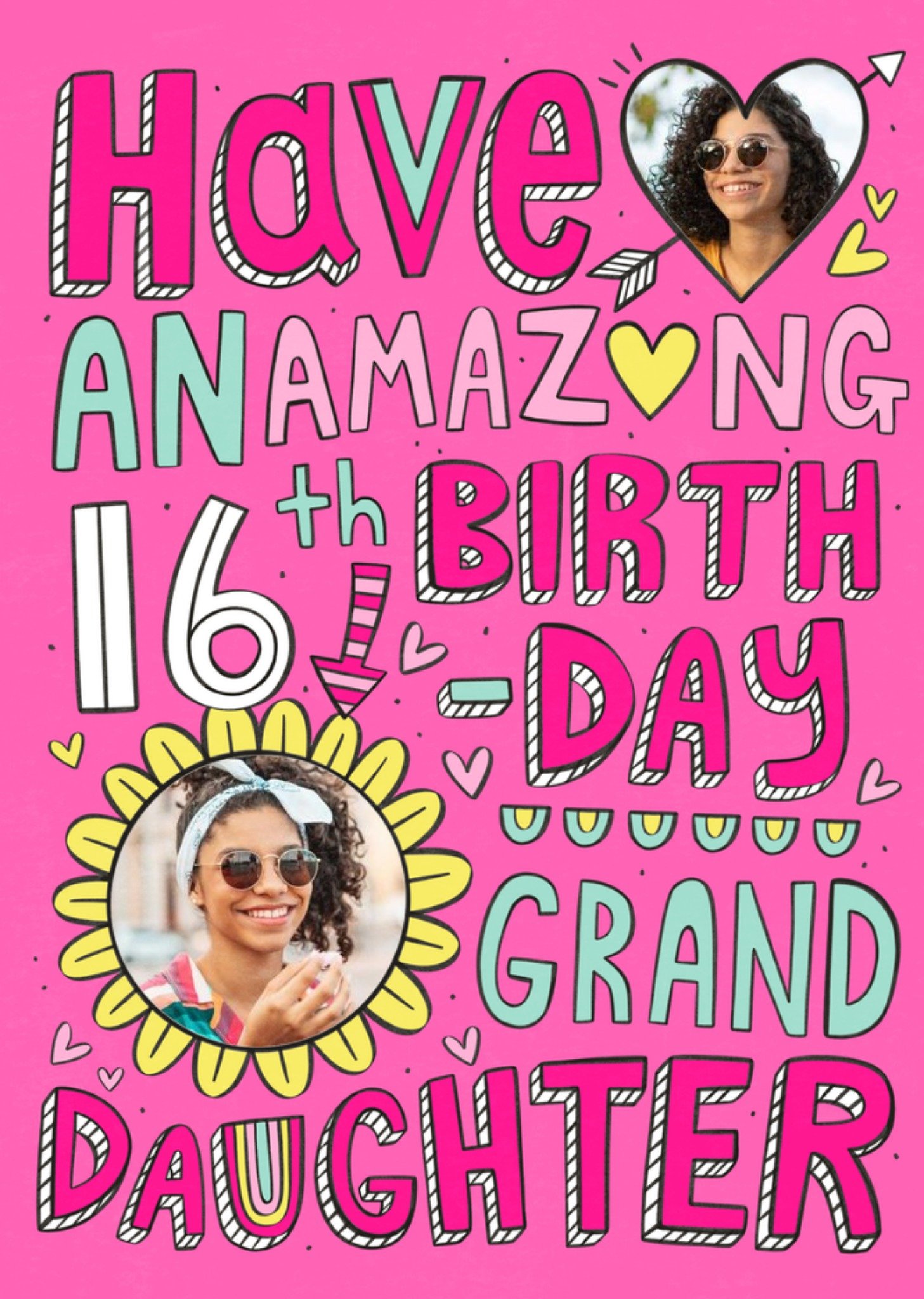 Moonpig Fun And Vibrant Typography Granddaughter's Photo Upload Sixteenth Birthday Card