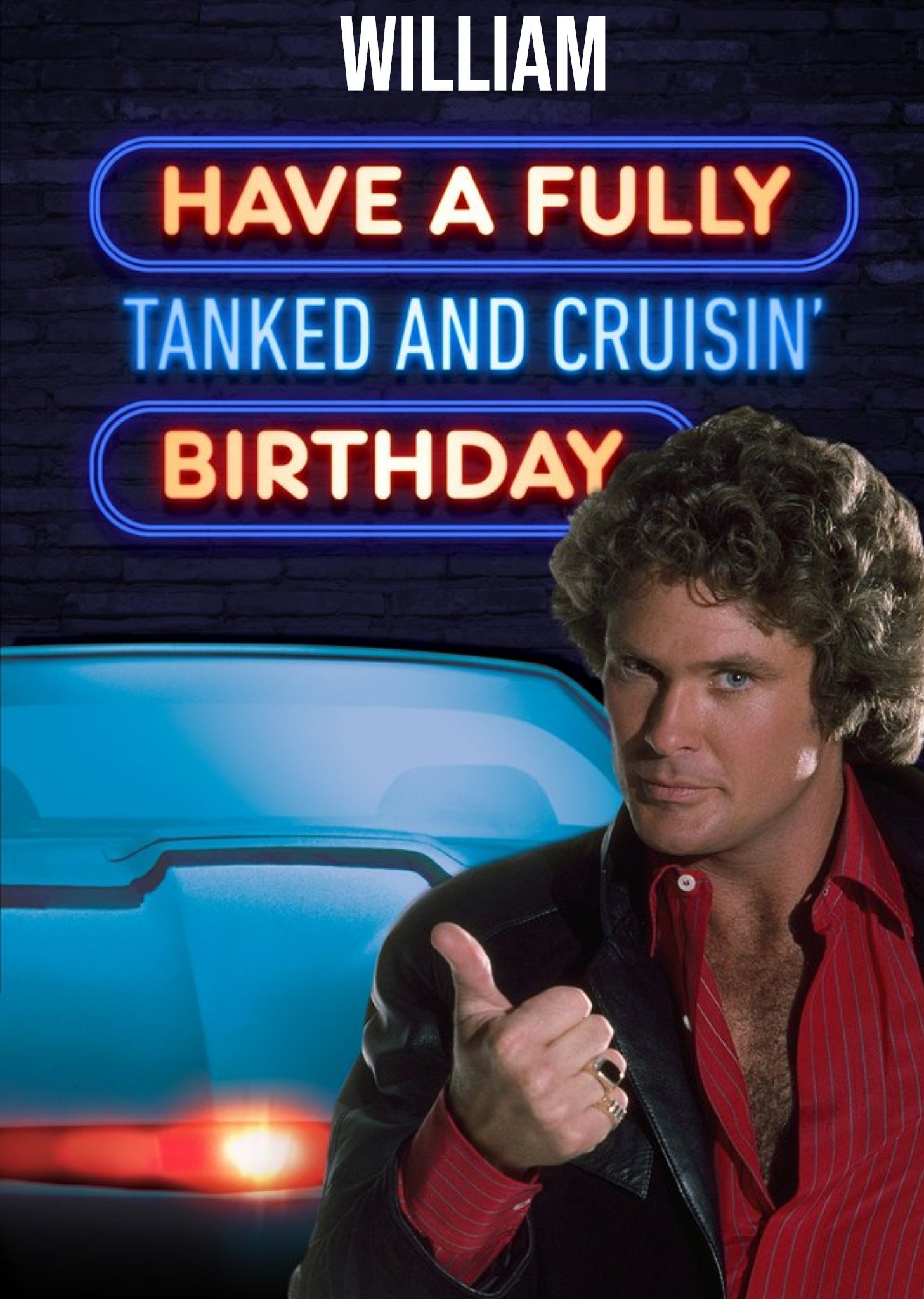 Moonpig Funny Birthday Day Card - Tanked And Cruisin - Knight Rider