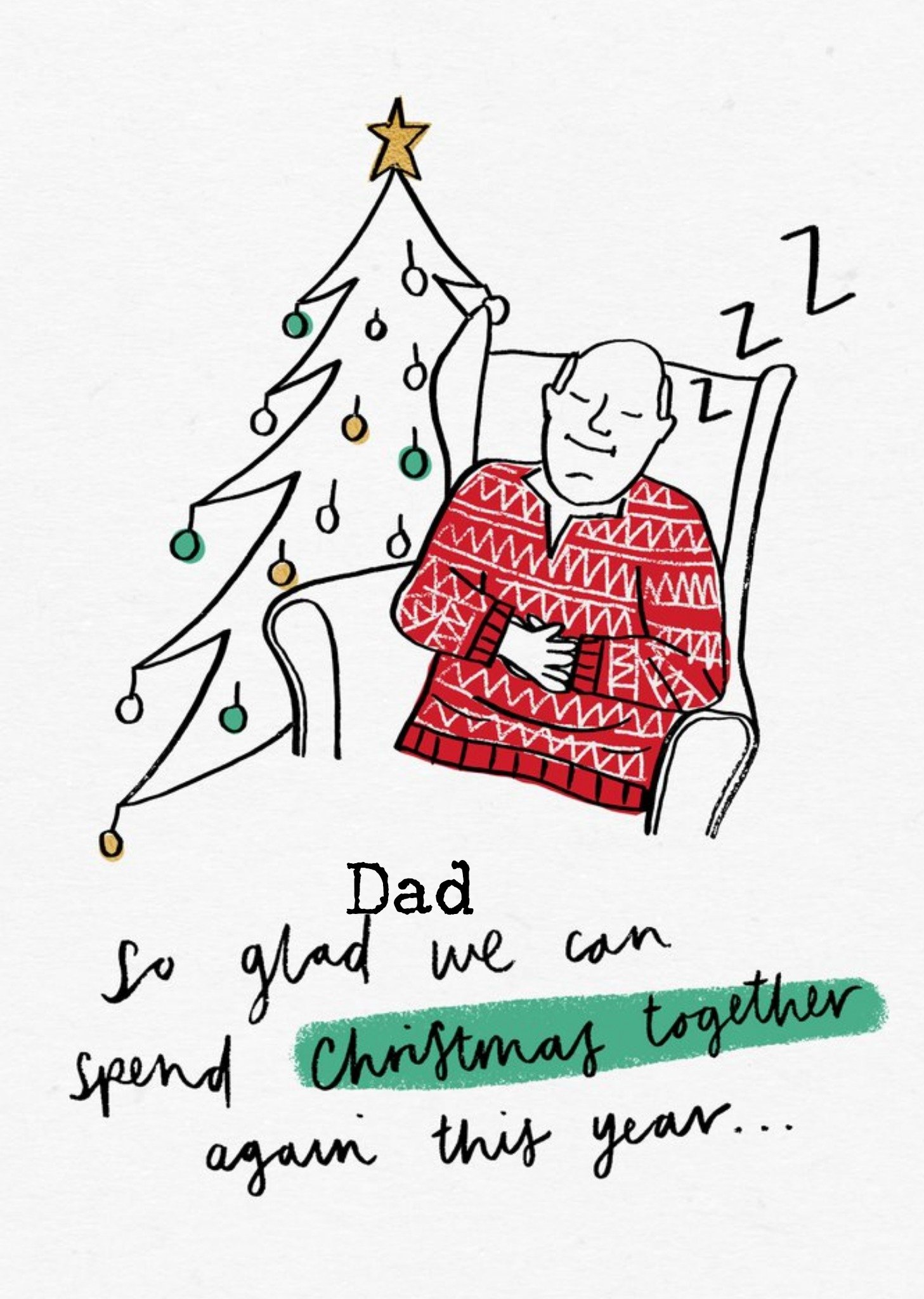 Moonpig Illustrated Sleeping Man Christmas Card
