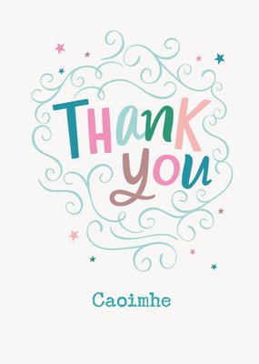 Colourful Typography With A Swirl Border And Stars Thank You Card