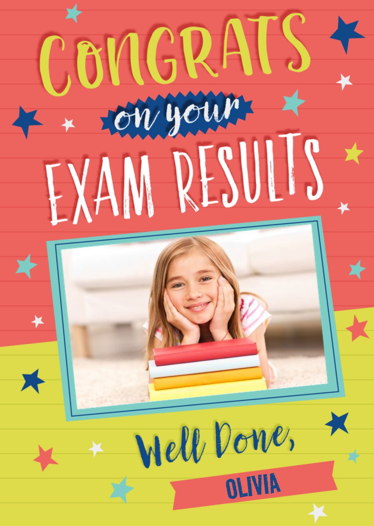 Moonpig Congrats On Your Exam Results. Bright Photo Upload Card