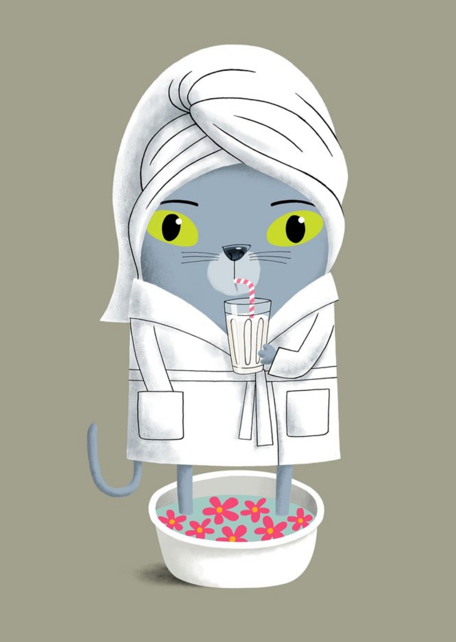 Moonpig Modern Cute Illustration Pampered Cat Spa Card