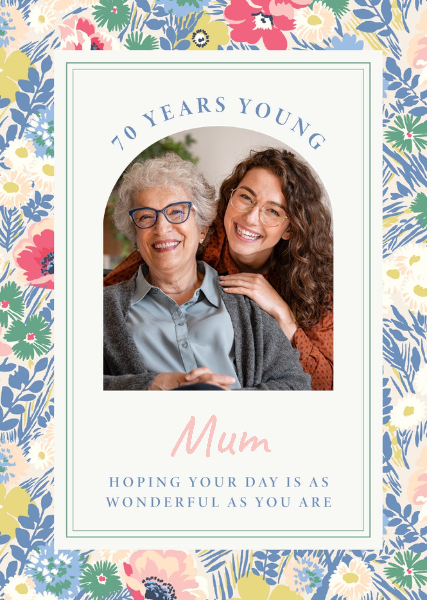 Moonpig Cath Kidston 70 Years Young Mum Floral Photo Upload Card