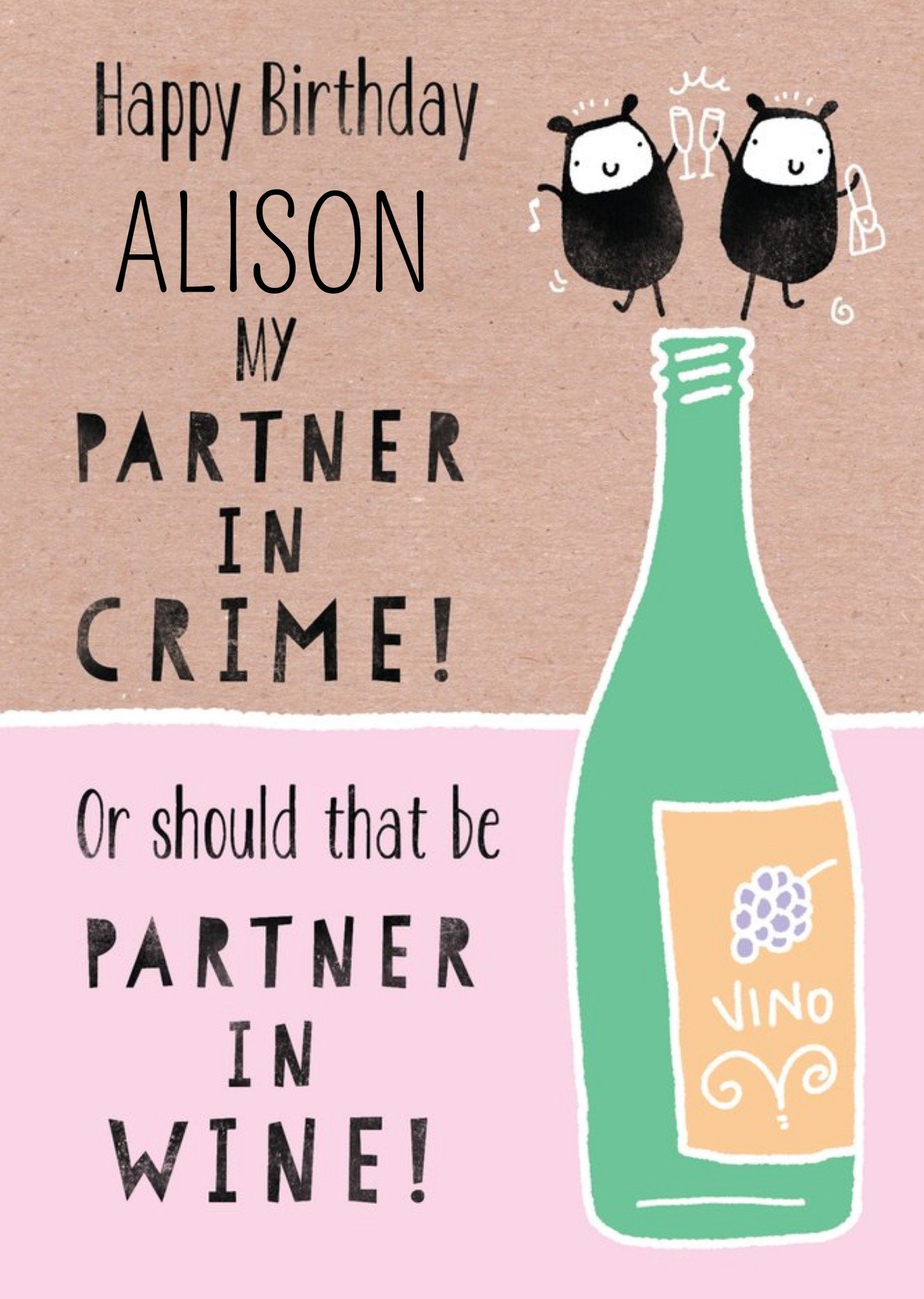 Moonpig Partner In Wine Personalised Happy Birthday Card