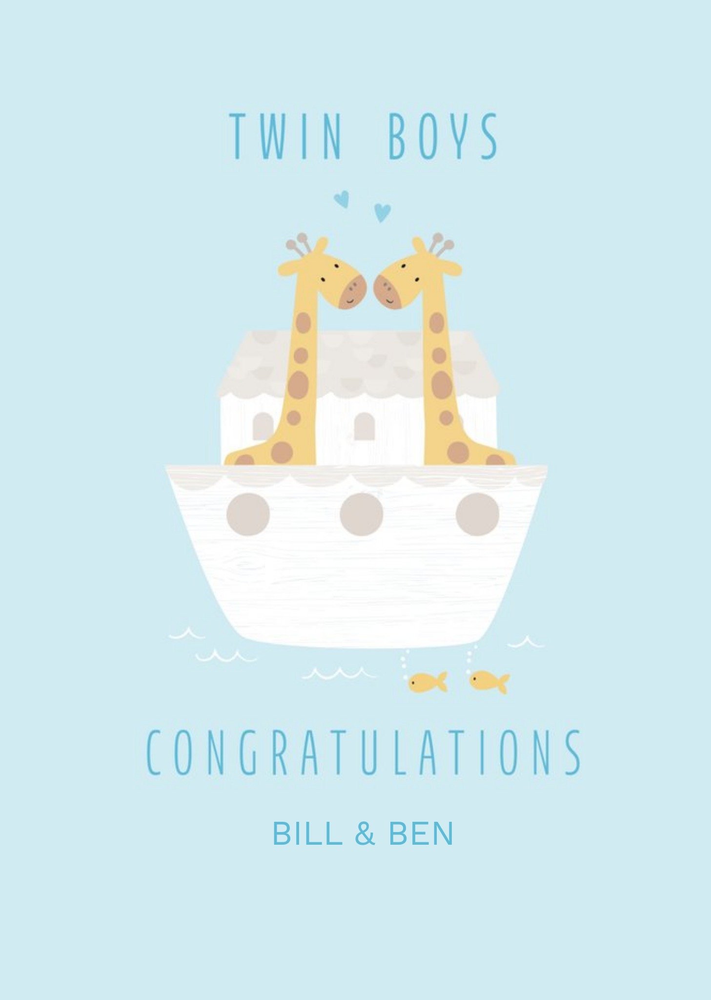 Moonpig Cute Illustrative Giraffe Ship Twin Boy Card