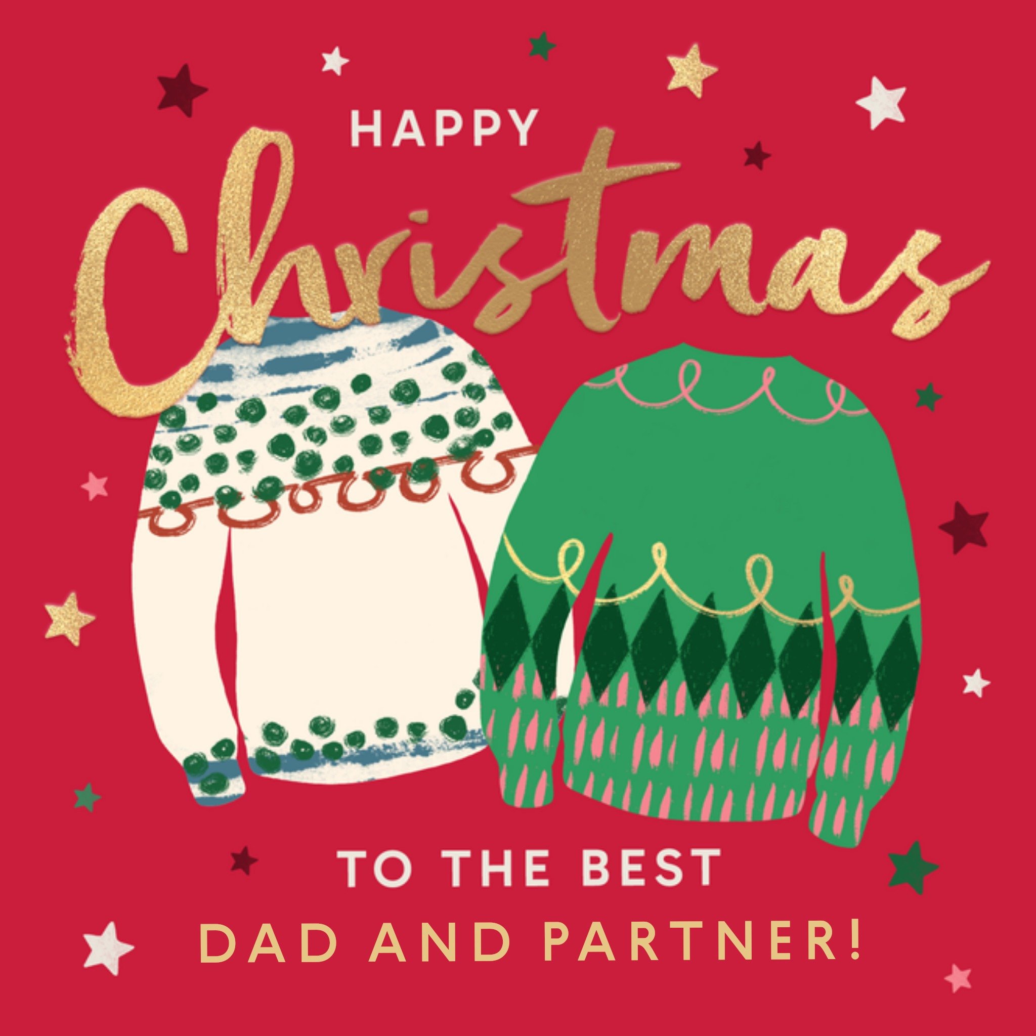 Moonpig Festive Jumpers Dad And Partner Happy Christmas Card