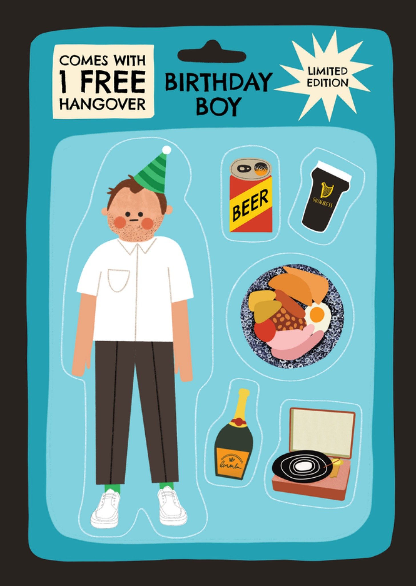 Moonpig One Free Hangover Birthday Boy Toy Packaging Illustration Birthday Card
