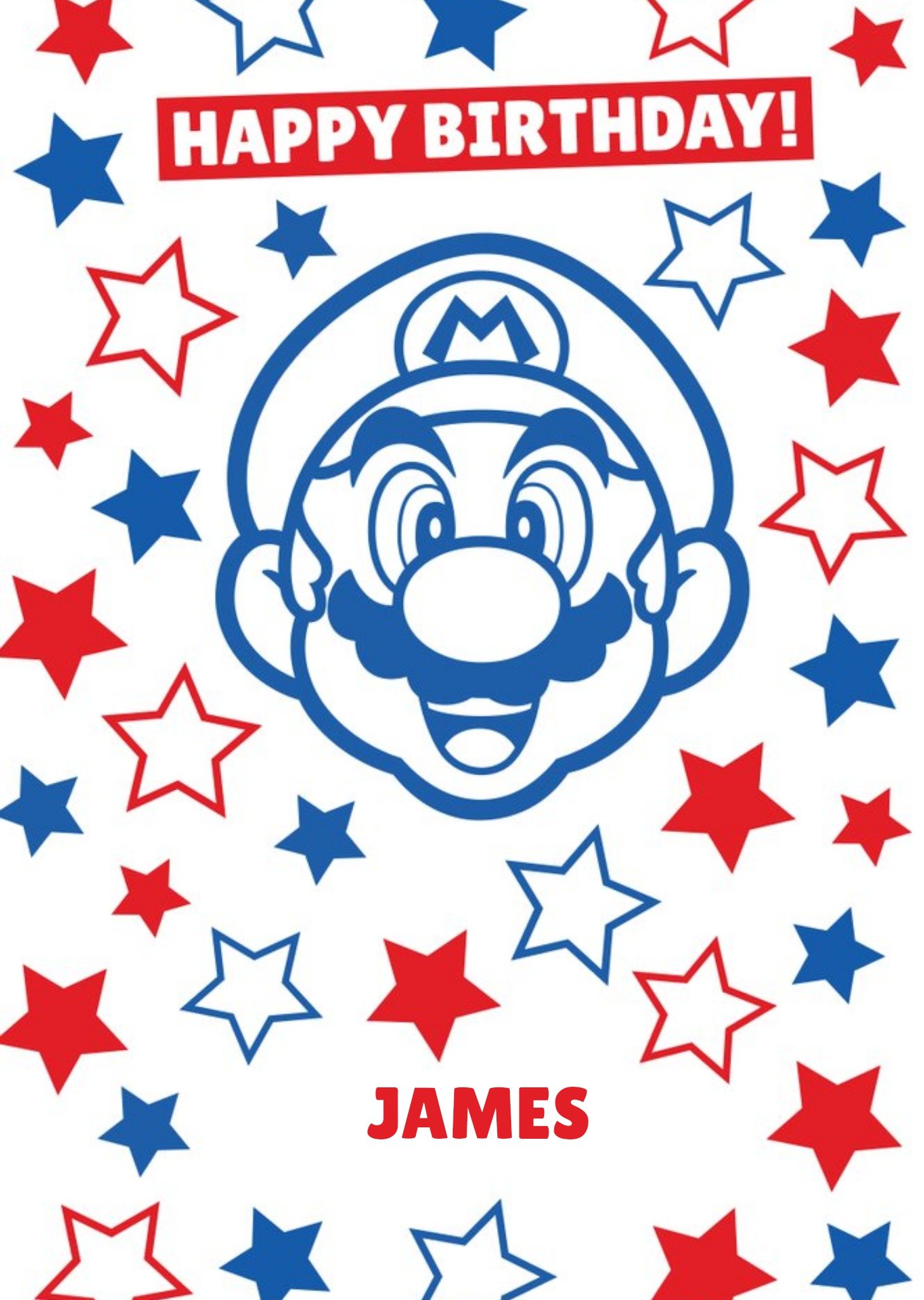 Super Mario Bros Starry Personalised Name Birthday Card, Large