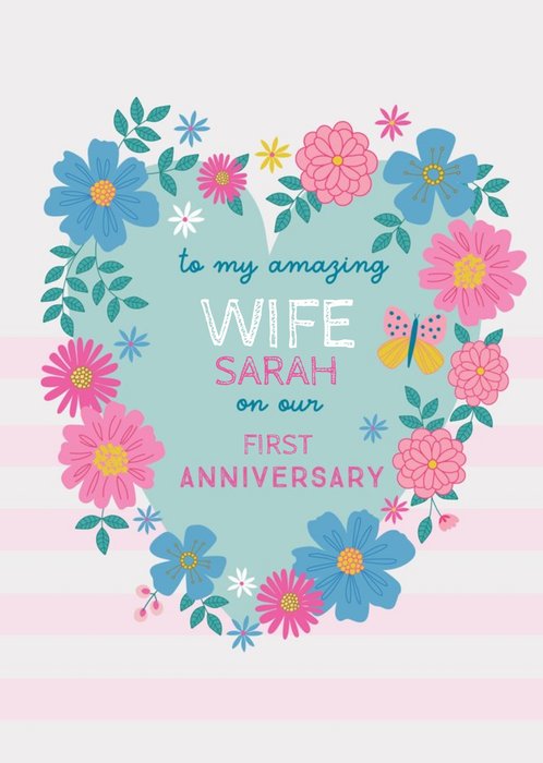 Natalie Alex Designs Cute Floral Heart Happy Anniversary Card