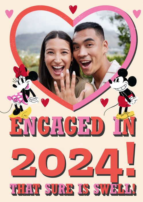 Retro Traditional Disney Mickey And Minnie Mouse Photo Upload Engagement Card