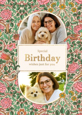 William Morris Birthday Wishes Floral Photo Upload Card