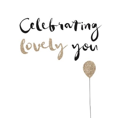 UKG Typographic Black Gold Balloon Birthday Card