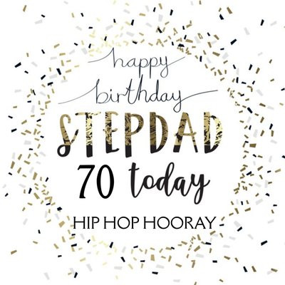 Typographic Confetti Stepdad 70th Birthday Card