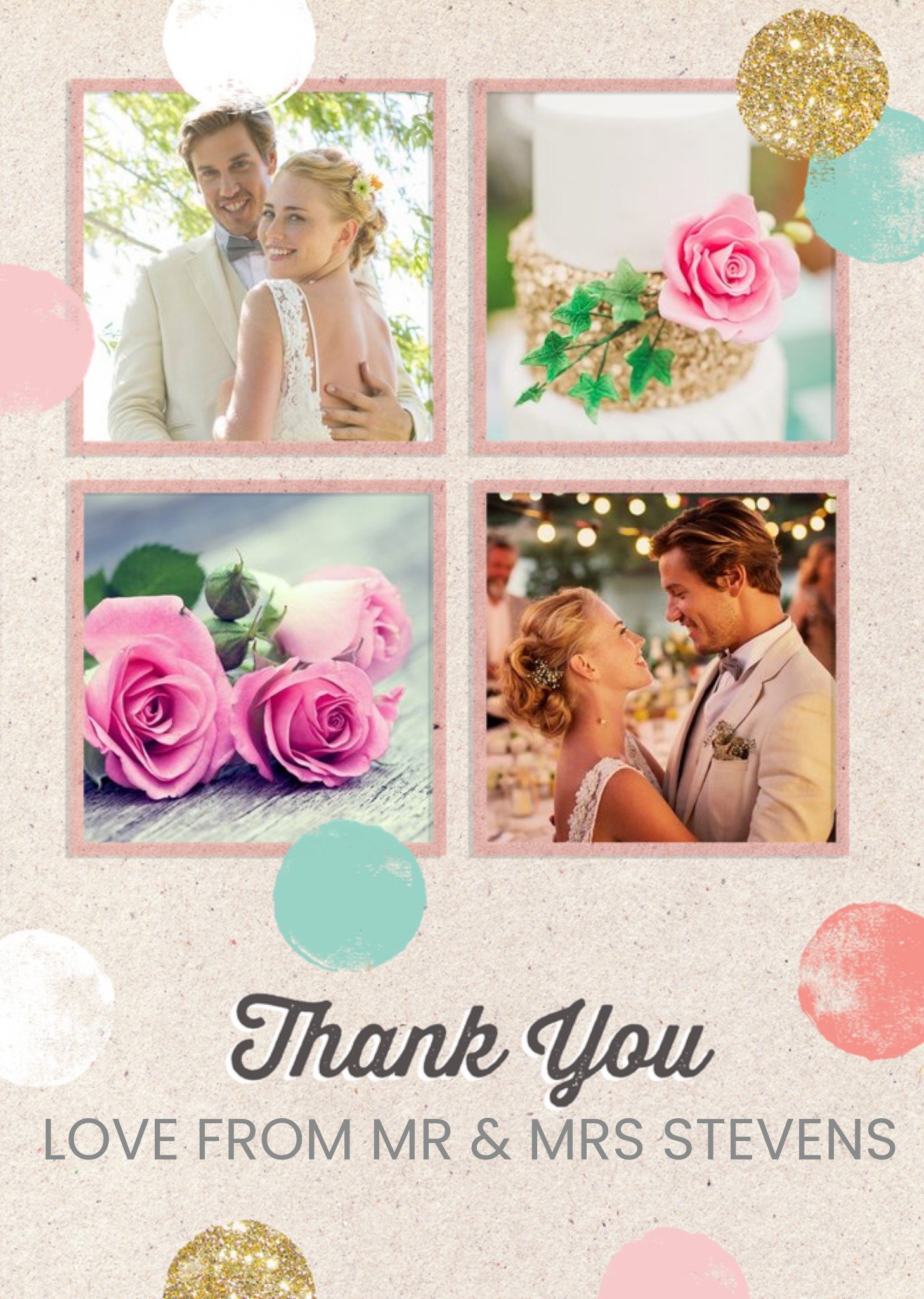 Moonpig Pastel Spots With Glitter Four Photo Upload Wedding Thank You Card