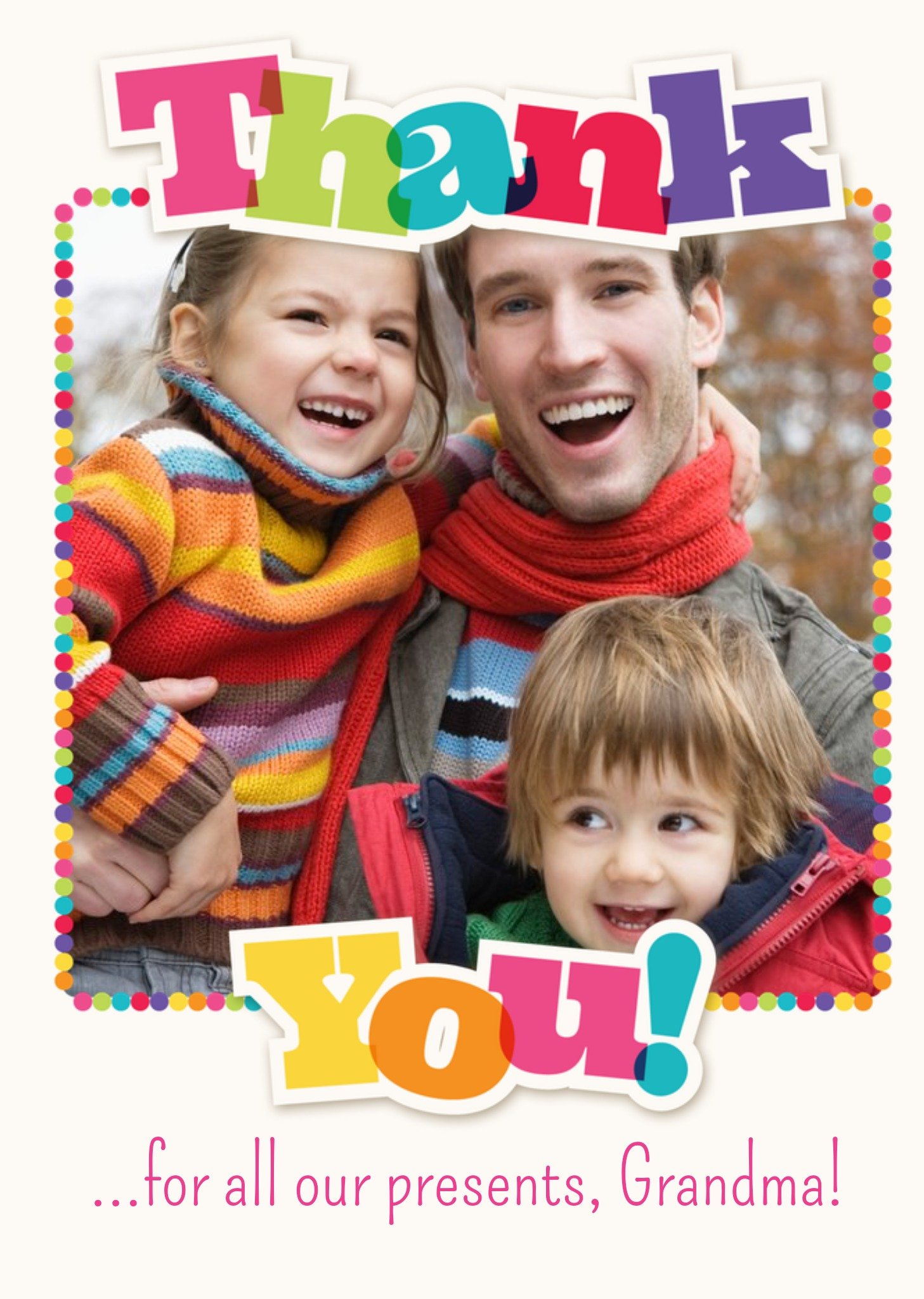 Moonpig Rainbow Letters Family Photo Upload Christmas Thank You Card