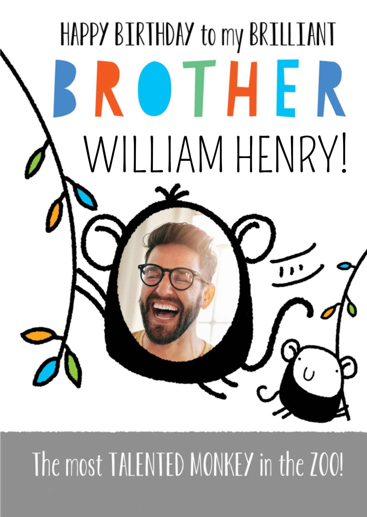 Moonpig Fun Monkey Illustration Photo Upload Brother Birthday Card