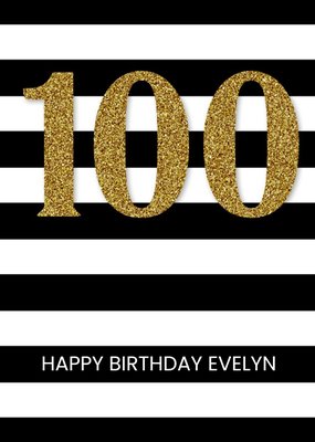 Black And White Striped Happy 100th Birthday Card