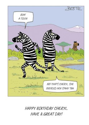 Run, Its A Tiger Zebra Cartoon Card