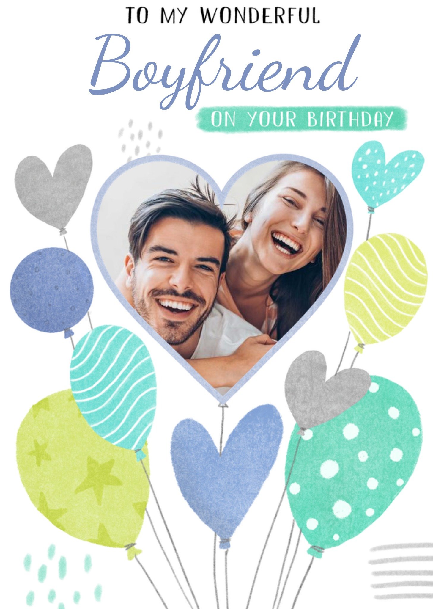 Moonpig Heart Shaped Photo Frame Surrounded By Colourful Balloons Boyfriend's Photo Upload Birthday 