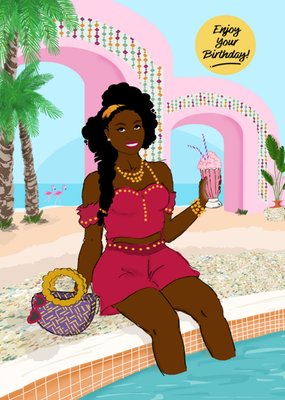 Enjoy Your Birthday Poolside Illustrated Card