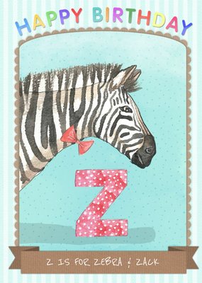 Alphabet Animal Antics Z Is For Personalised Happy Birthday Card For Kids