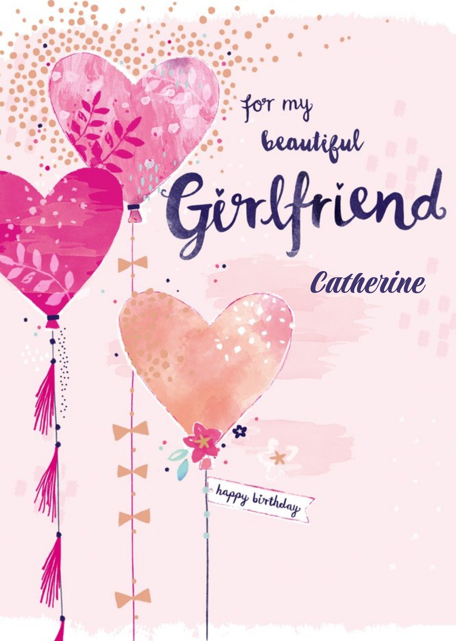 Love Hearts Hotchpotch Illustrated Pink Girlfriend Hearts Birthday Card
