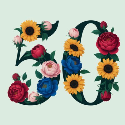 Vintage Floral Illustrated 50th Birthday Card 