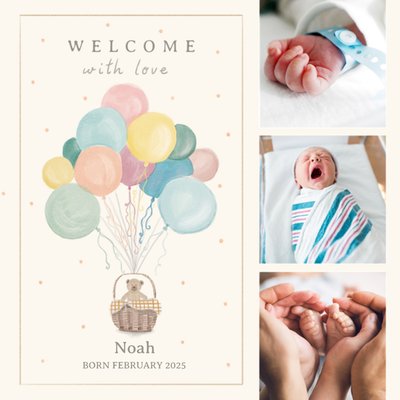 Welcome With Love Watercolour Illustration Photo Upload New Baby Card