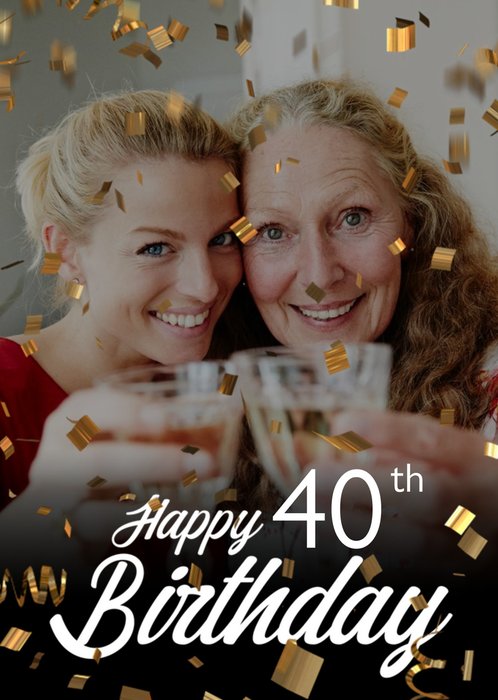 Happy Birthday Age Gold Confetti Photo Upload Card