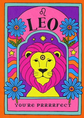 Leo Zodiac Astrology Retro Birthday Card