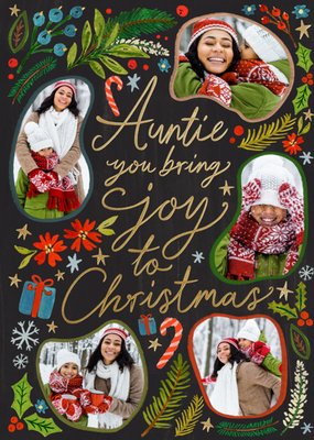 Auntie You Bring Joy To Christmas Illustrated Photo Upload Card