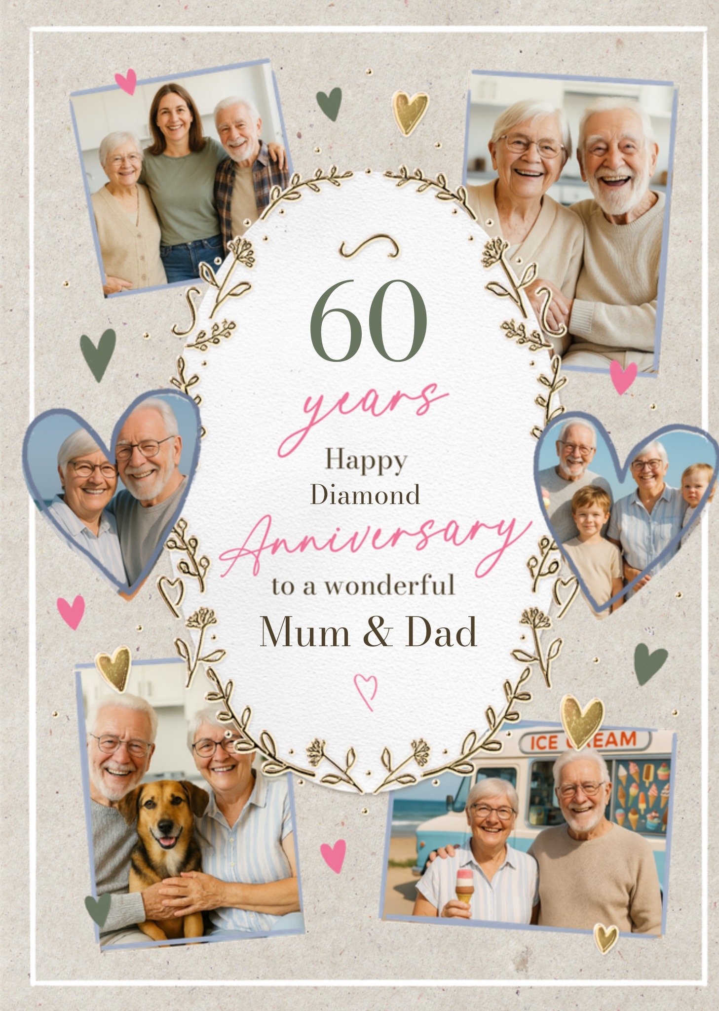 Moonpig 60 Years Diamond Anniversary Photo Upload Card For Mum And Dad