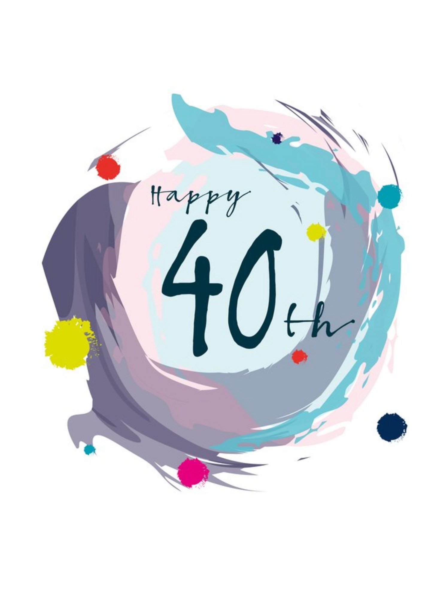 Moonpig Modern Watercolour Paint Effect Happy 40th Birthday Card