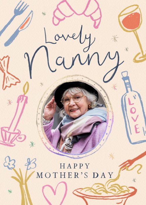 Lovely Nanny Illustrated Photo Upload Mother's Day Card