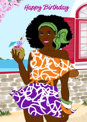 Happy Birthday Tropical Seaside Illustrated Birthday Card