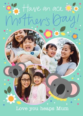 Illustration Of Koalas And Flowers On A Vibrant Teal Background Photo Upload Mother's Day Card