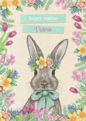 Easter bunny - Floral Easter Card - Happy Easter