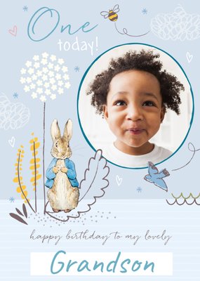 Peter Rabbit Grandson 1st Birthday Photo Upload Card