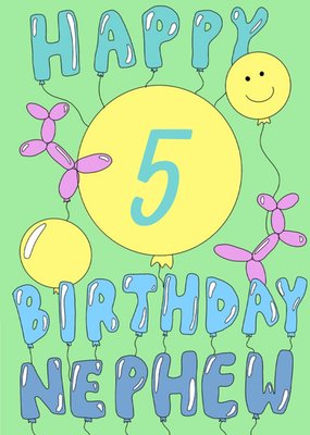 Aleisha Earp Green Illustrated Balloons Nephew Personalised Birthday Card