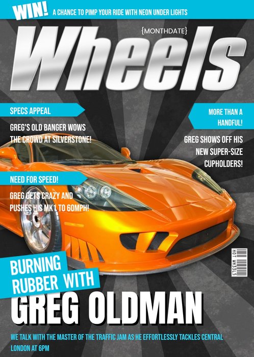 Wheels Magazine Need For Speed Personalised Birthday Card