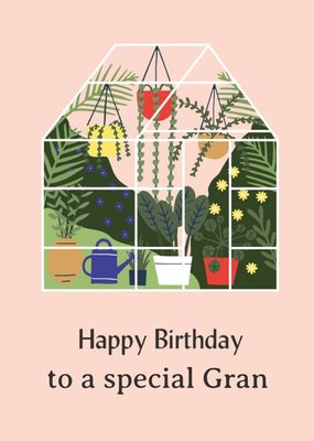 Illustrated Greenhouse Gardening Happy Birthday Card