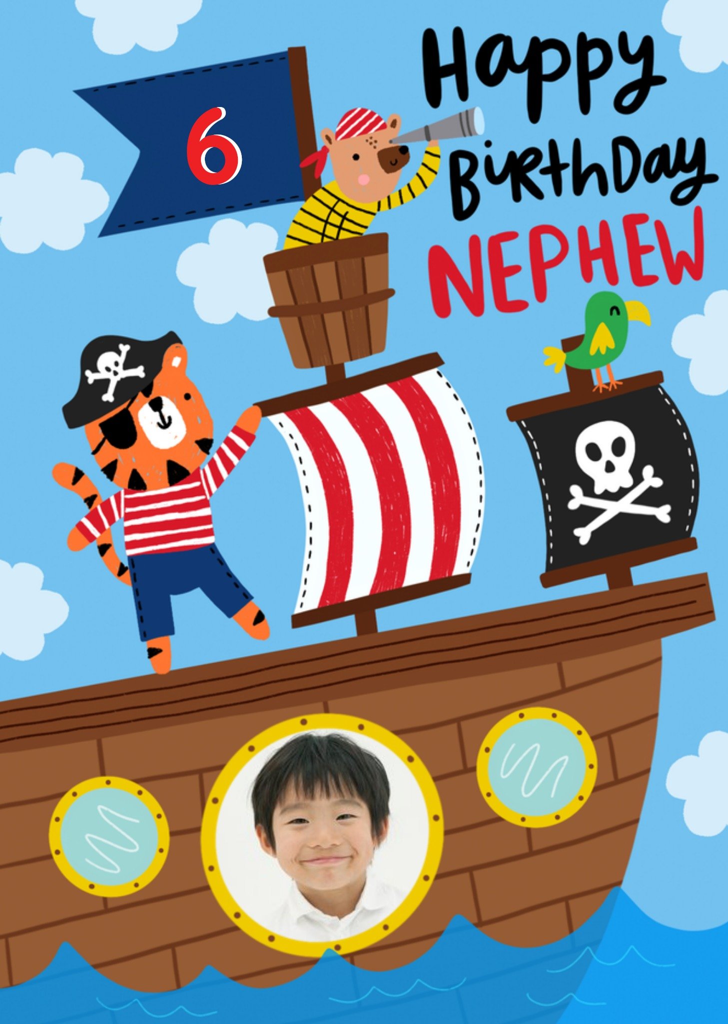Moonpig Pirate Illustration Photo Upload Nephew Birthday Card