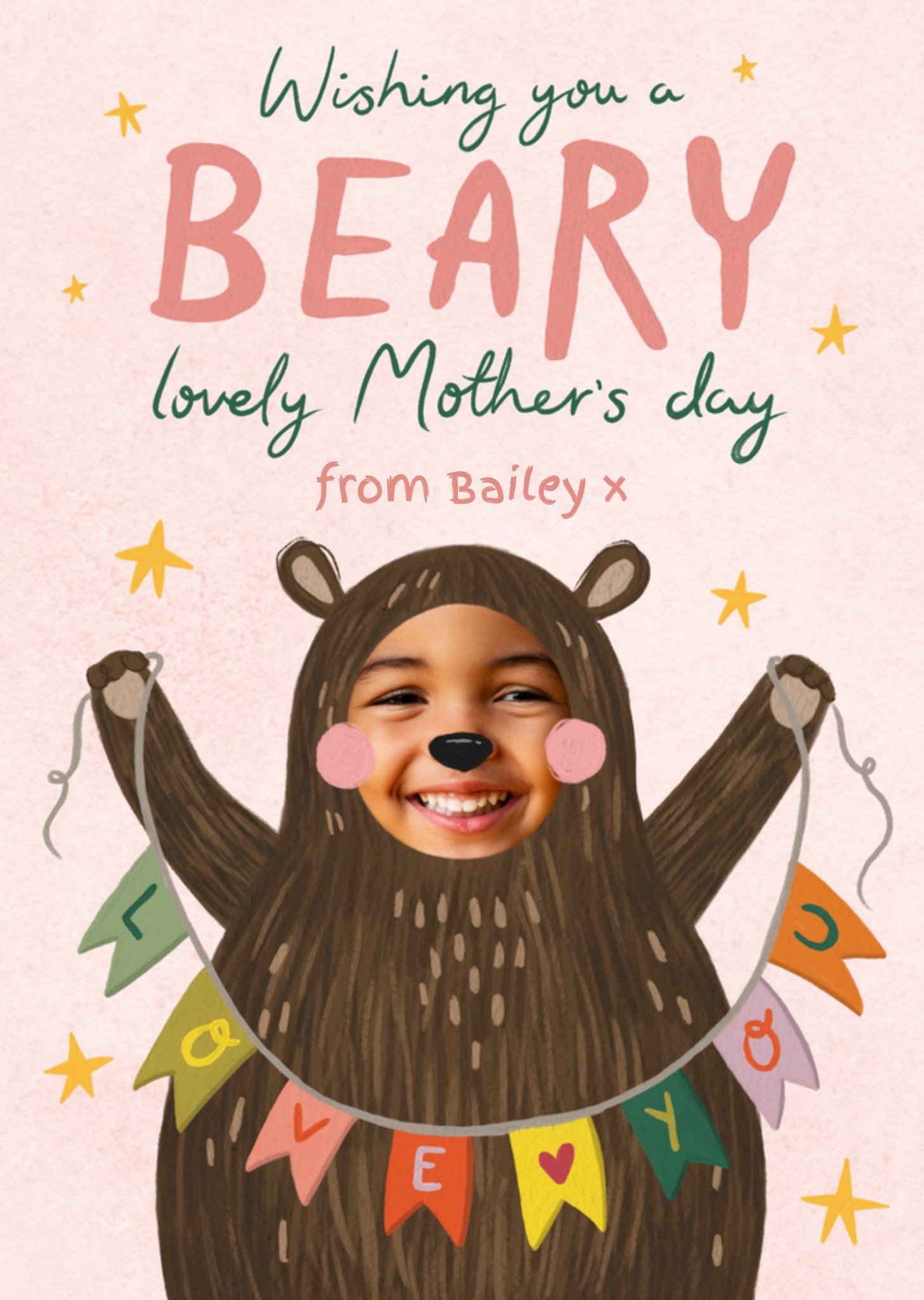 Moonpig From Your Bear Cub Face In Hole Photo Upload Beary Lovely Mother's Day Card Ecard