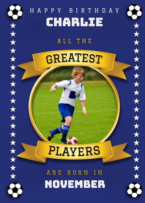 Football Legends Photo Upload Birthday Card