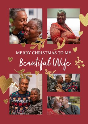 Beautiful Wife Gold Foil Heart Photo Upload Christmas Card