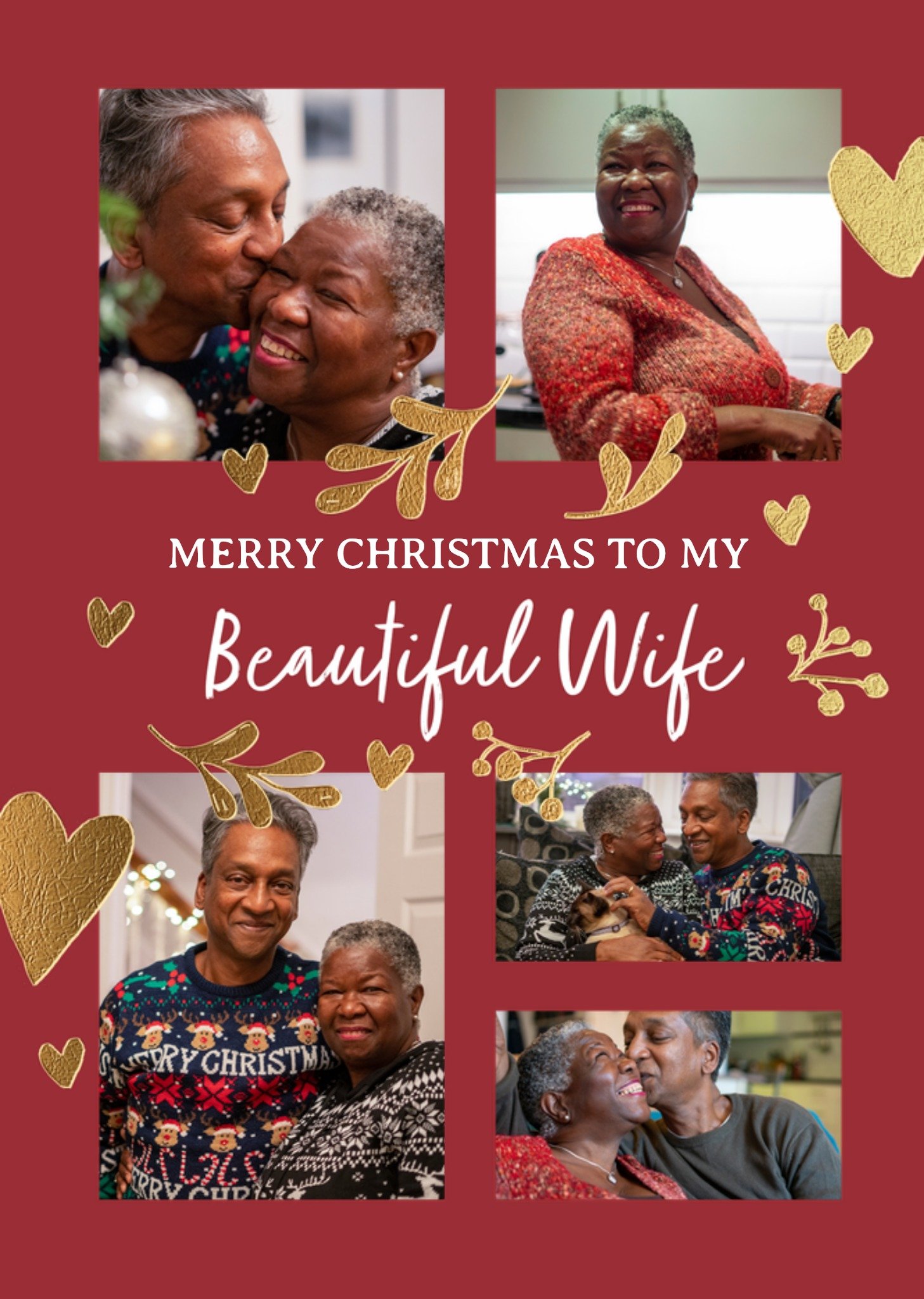 Moonpig Beautiful Wife Gold Foil Heart Photo Upload Christmas Card